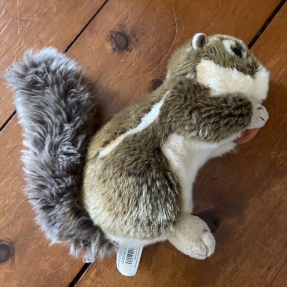 Plush 7” Squirrel Toy Standing Holding Nut Bushy Tail - Picture 2 of 10